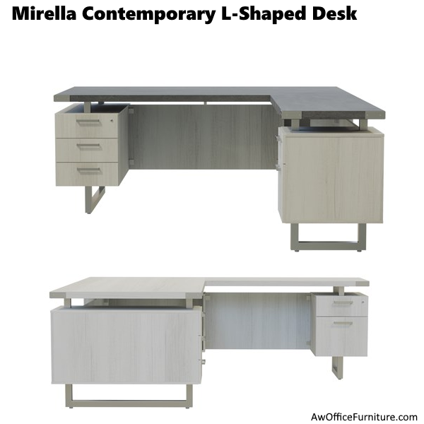 Safco Mirella Executive LShaped Desk Light Accents