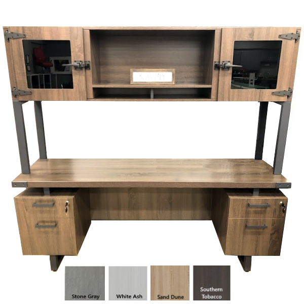 Safco Mirella Executive Credenza + Hutch Set Dark Accents