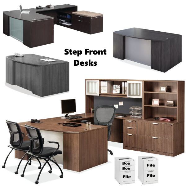 Step Glass Front Executive Desk Performance Laminate