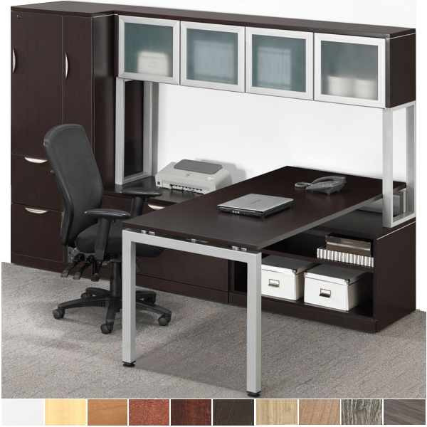 PLT File Bench LDesk + Glass Hutch Steel OLeg Hutch