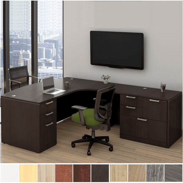 Bow Front Interior Curve L-Desk with Multi-Drawer Storage