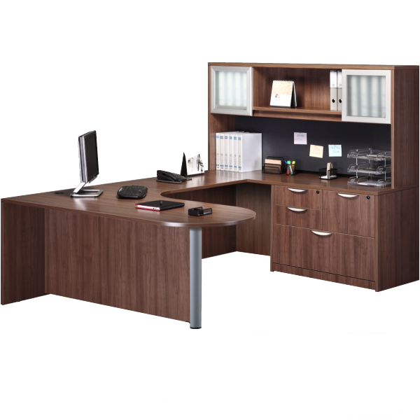 PL133 Right Hand U Desk with Glass Door Hutch