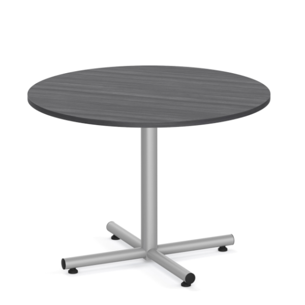 round table with silver x-base