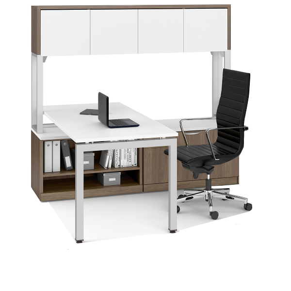 L-Shaped Desk with Steel Hutch