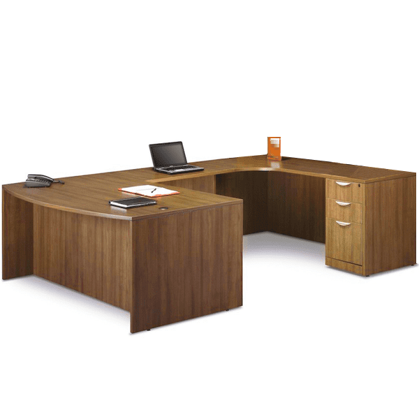 Bow Front U-Desk with 90° Connection and Interior Curved Credenza - Right