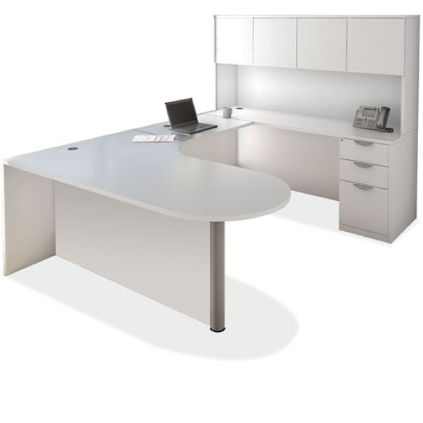 Bullet U-Desk with Post Leg and 4-Door Hutch - White