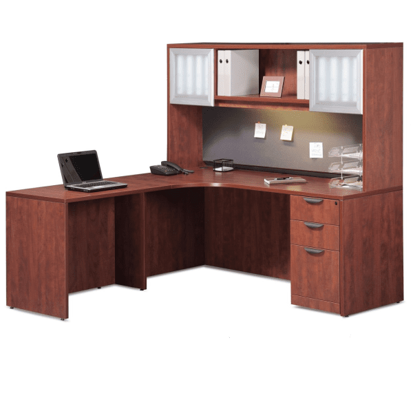 corner desk with two frosted glass door hutch