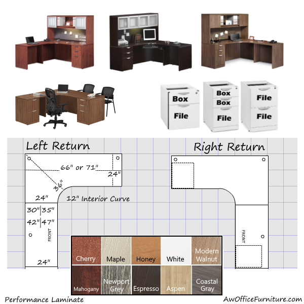 PL Interior Curved 2Drawer Corner Desk & 4Door Hutch