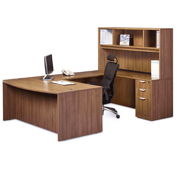 Bow Front 90° U-Desk with Open Storage Hutch