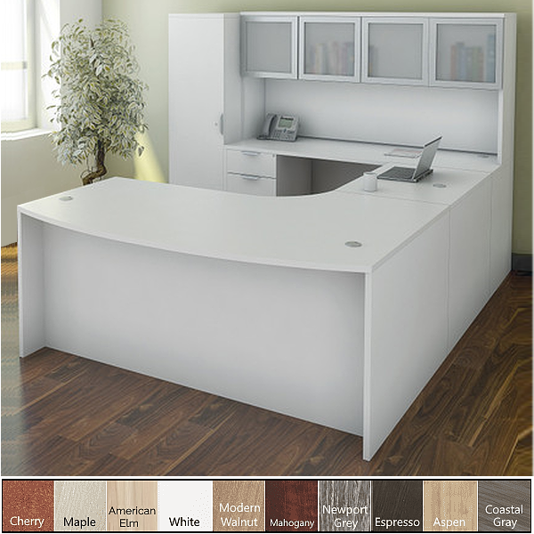 Bow Front Executive U-Desk with Interior Curve and Storage Wall