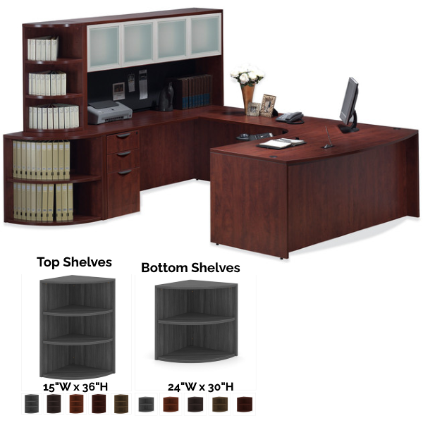 Bow Curved UDesk 90° Credenza Hutch Corner Bookcases