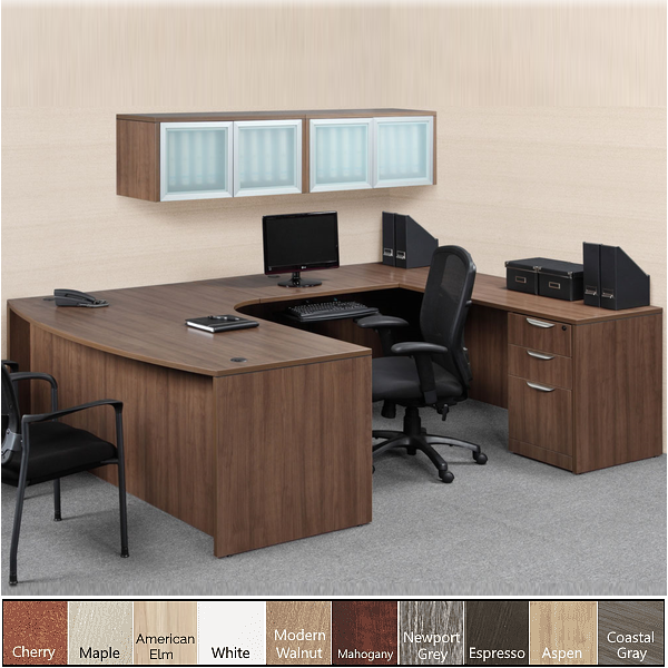 Bow Front Interior Curved U-Desk with 90-Degree Credenza
