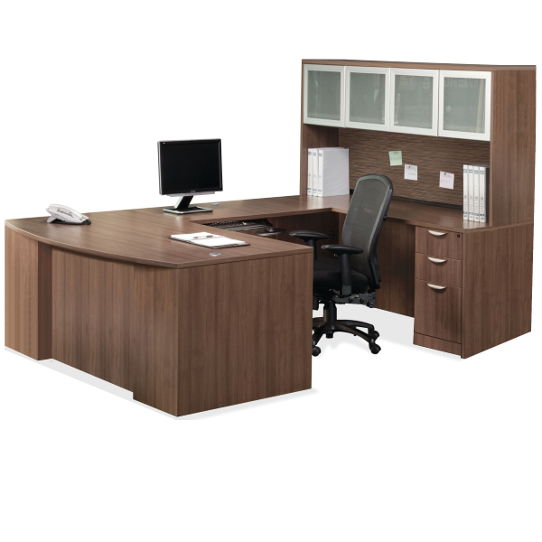 Curved Bow Front U-Desk with Glass Hutch