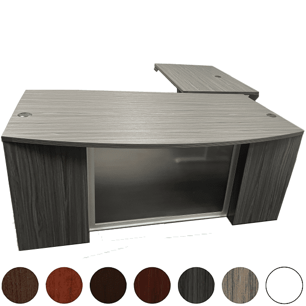 Bow front desk with height adjustable return