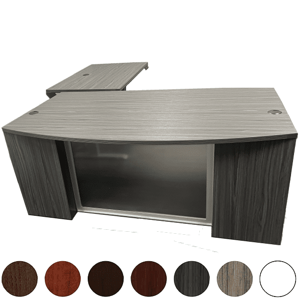 Bow front desk with height adjustable return