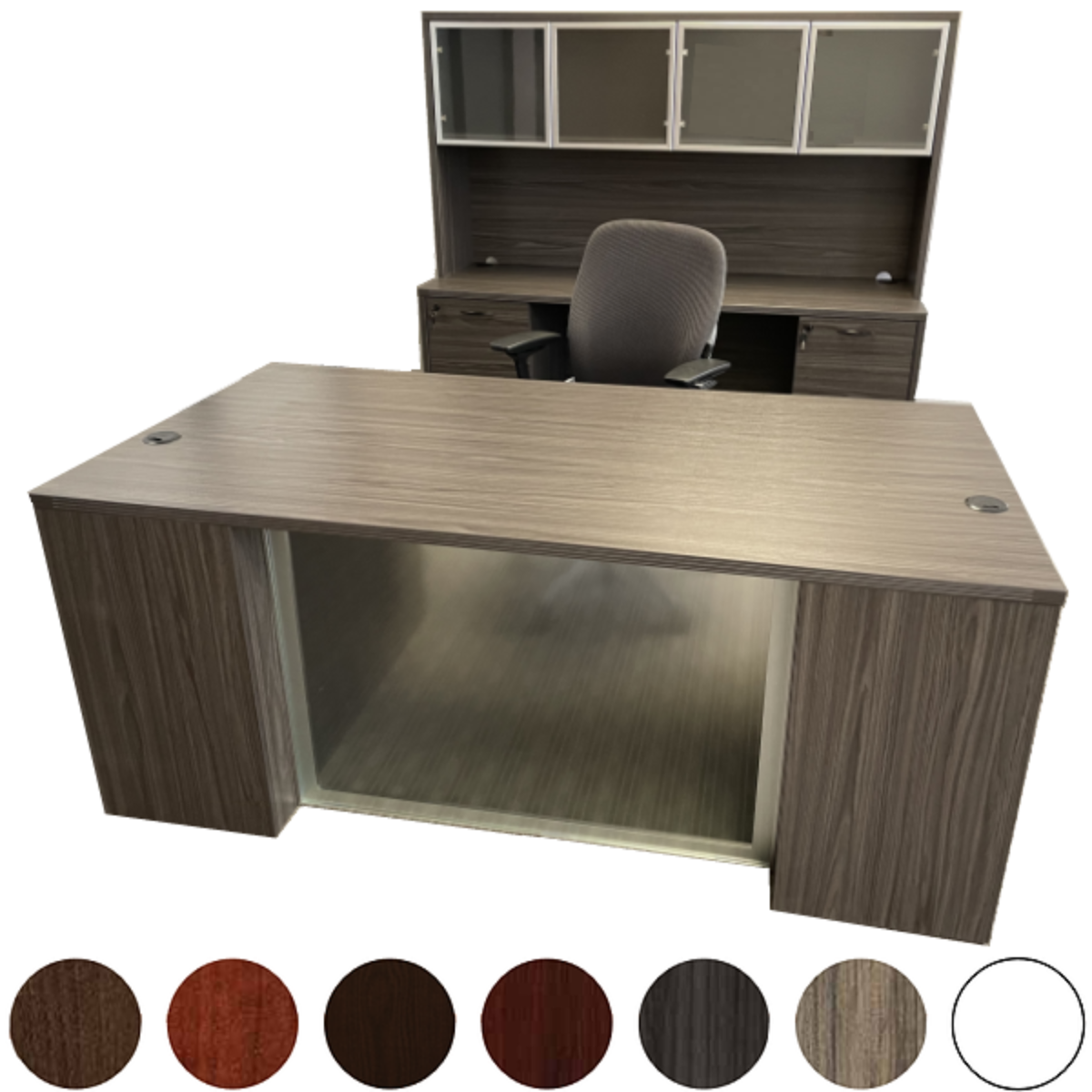 Slate Gray Double Pedestal Bow Front Desk with Stepped Modesty Panel 71 x  40 x 29 - Napa by Office Star Products