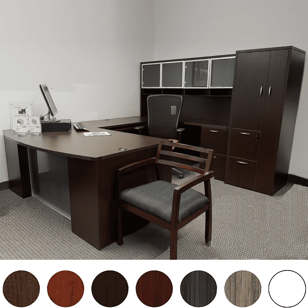 Bow Front Glass Modesty executive u-desk and hutch