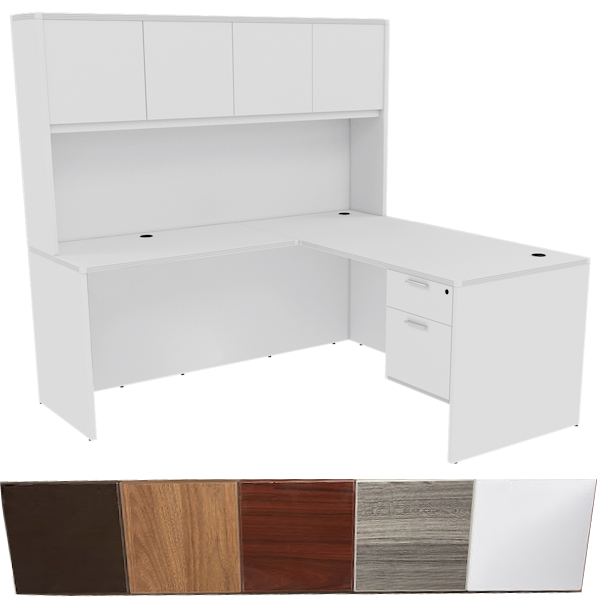 L-Shaped Desk with Door Hutch - White