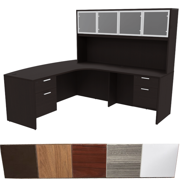 bow front interior curve desk with glass hutch