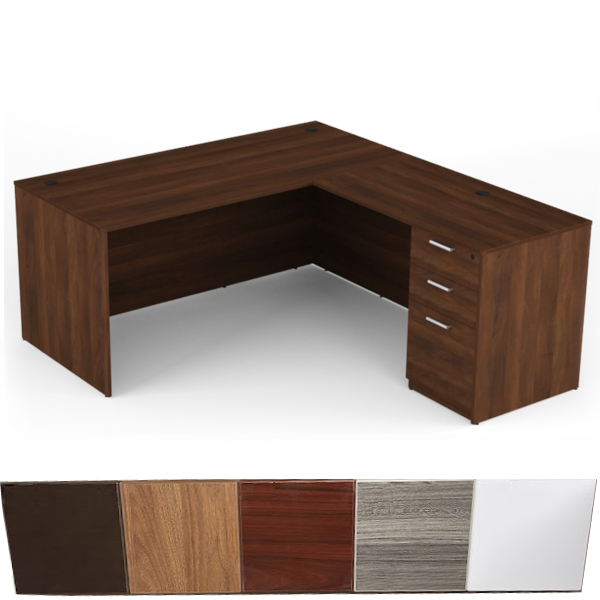 L-Shaped Desk with 3-Drawer Storage Pedestal