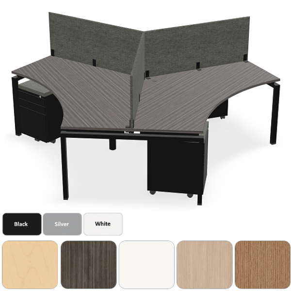 3 Person Privacy Desk with Tackable Fabric Dividers