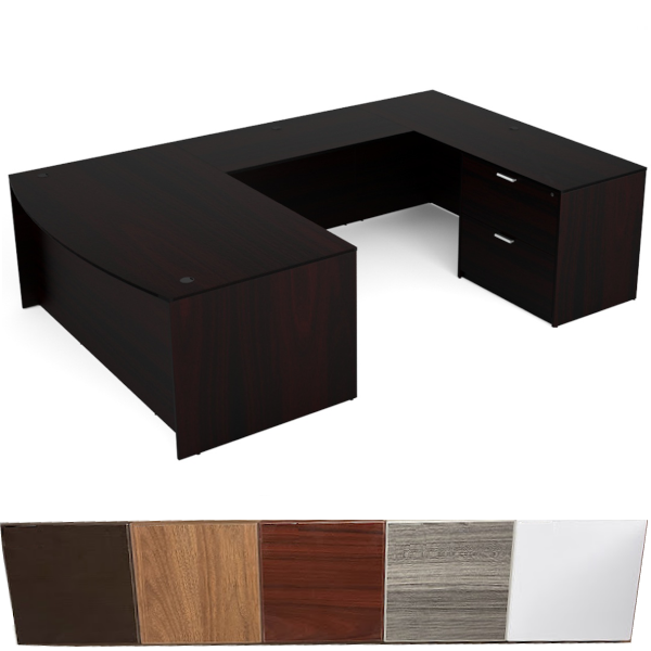 Bow Top Executive U Desk with Lateral File