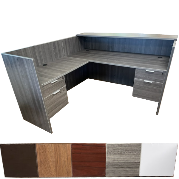L-Shaped Reception Desk in Gray Woodgrain
