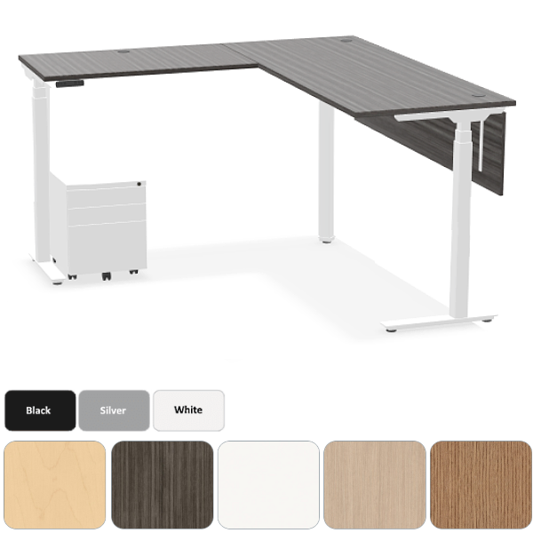 height adjustable l desk with white base