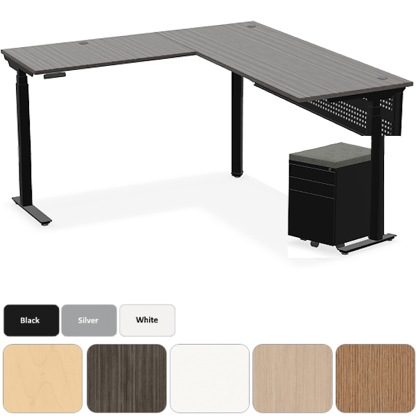 6' x 6' height adjustable l-desk with 3-stage base - left