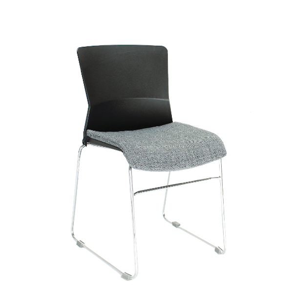 chrome sled base stack chair with gray seat cushion