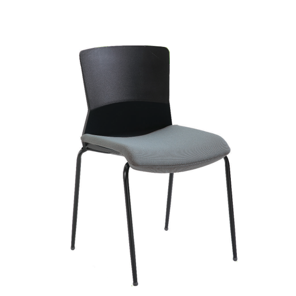 4-leg cafe chair with black poly back and grey cushioned seat