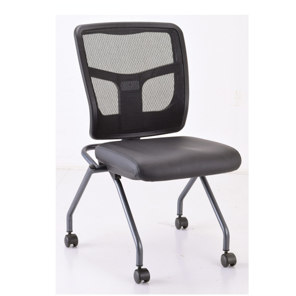 Black vinyl seat training chair with mesh back