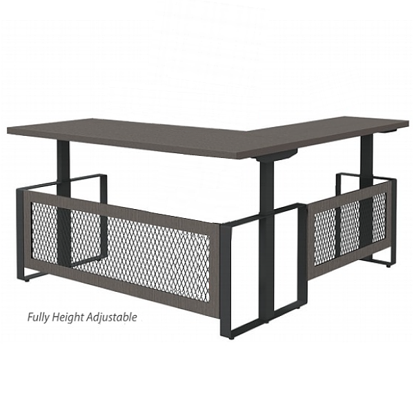 industrial height adjustable L-desk with metal screens