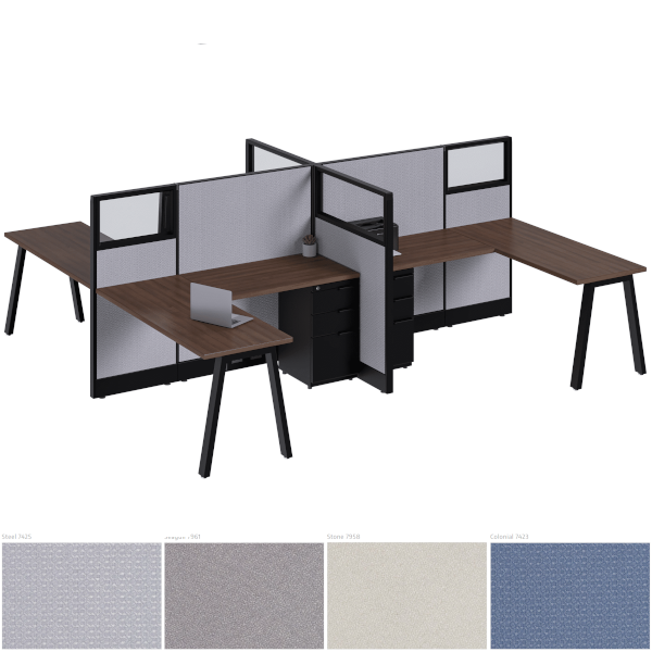 4 Person Workstation with Glass Panels