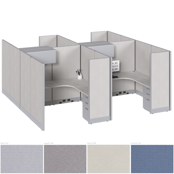 4 pack of cubicles with overhead storage