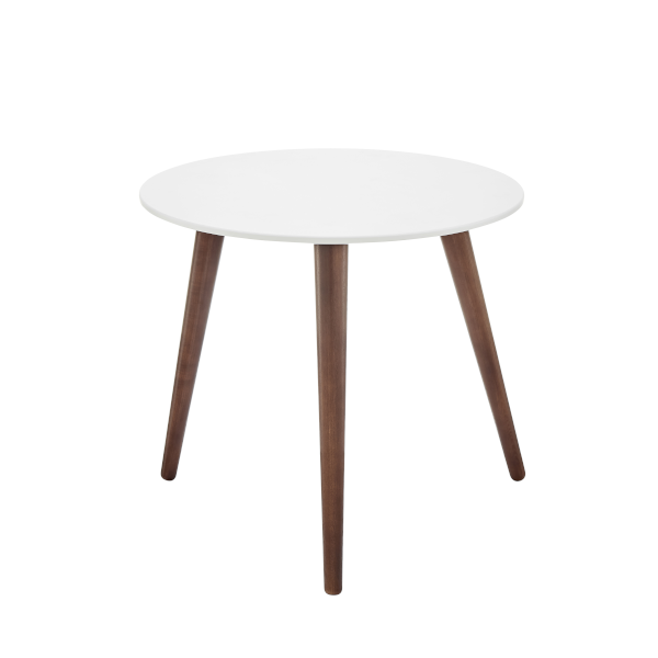 white round side table with walnut legs
