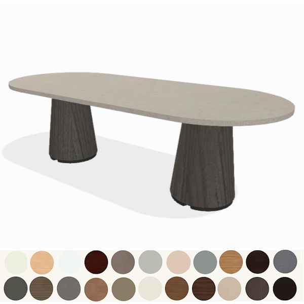 8' oval conference table with tapered drum bases