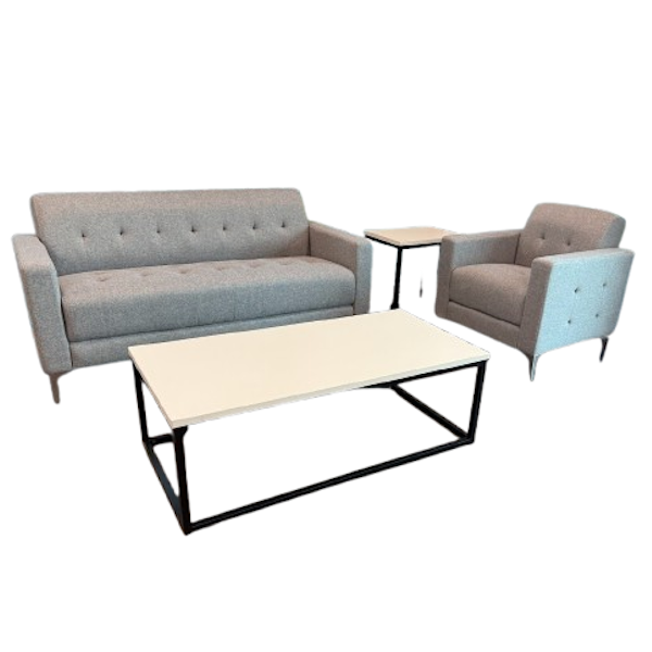 Draper Sofa Set - lt gray tufted fabric sofa