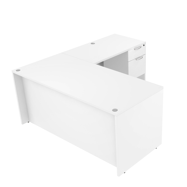 white l shaped desk with return