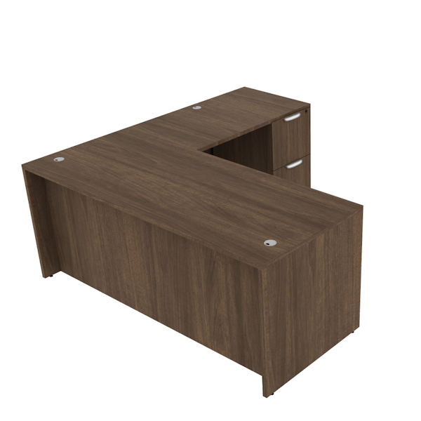 l-desk with dual pedestals