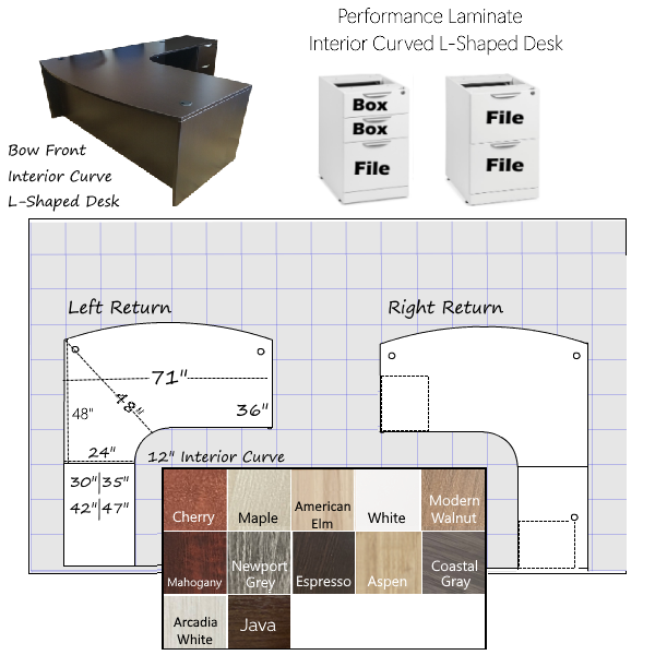 Bow Front Interior Curved Executive L-Desk -BBF FF l desk