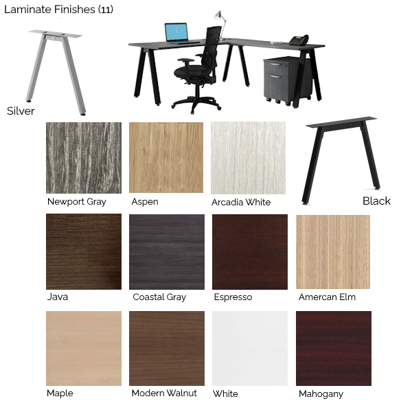 V-Leg L-Desks - Finishes oblique leg desks