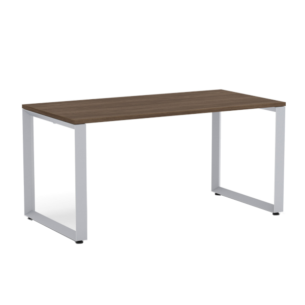Open Leg Desk - Silver Beveled O-Legs - Walnut modern walnut desk