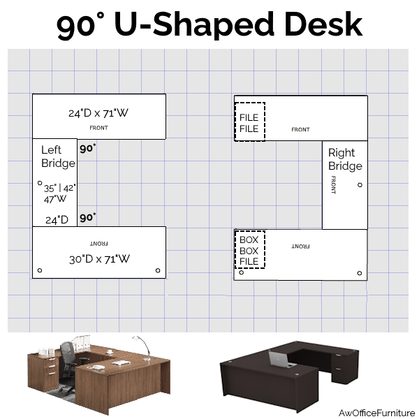 90 U-Desk - 30D - 2 Peds u-shape desk