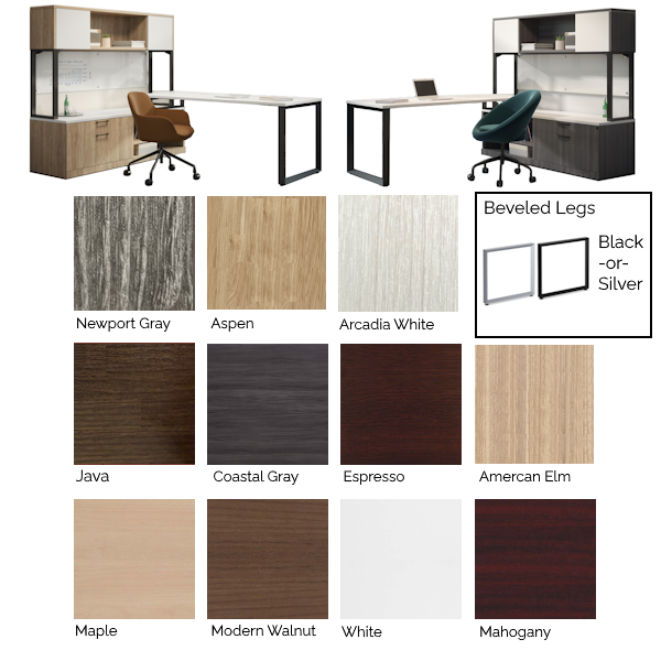 Beveled Leg Desks - Steel Post Door Hutches beveled O-leg desk set