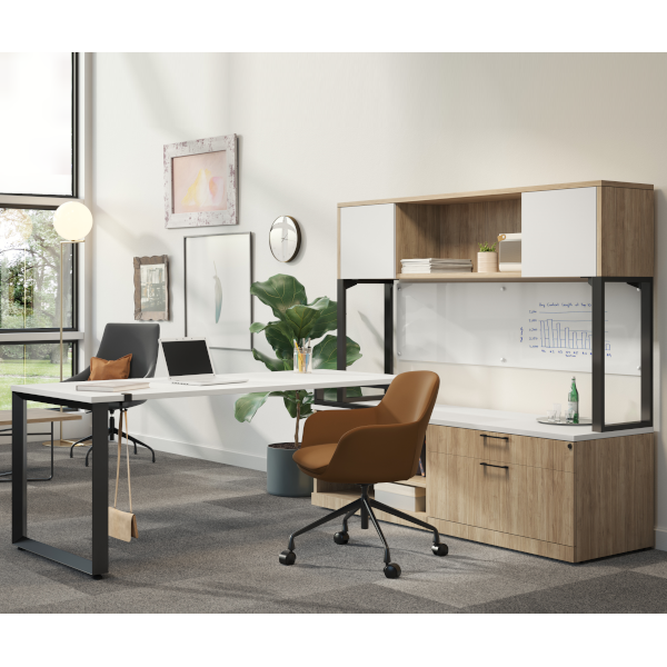 Beveled Leg L-Desk + Post Hutch - American Elm - Room beveled O-leg desk set