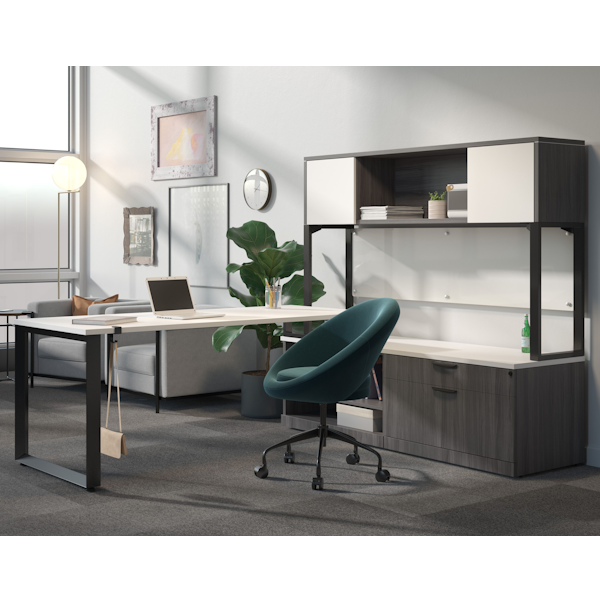 Beveled Leg L-Desk + Post Hutch - Coastal Gray - Room