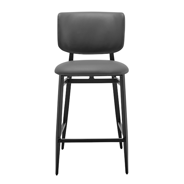 Felipe Counter Stool in Gray Leatherette - Black Steel Legs - front counter height stool