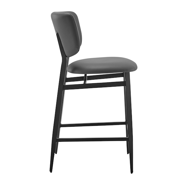 Felipe Counter Stool in Gray Leatherette - Black Steel Legs - side counter height stool
