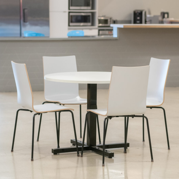 Kiva Finishes - White Chairs stacking cafe chairs